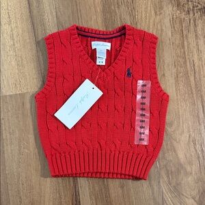 Ralph Lauren Red Cable-Knit Sleeveless Baby Sweater Vest